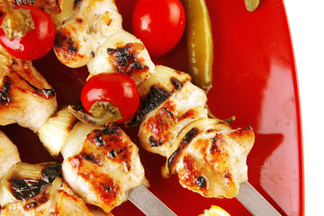 roasted chicken kebab on red