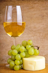 white wine, grapes and cheese