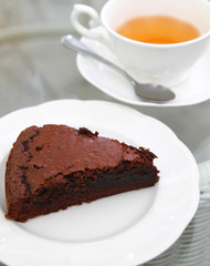 Sweet brownie with hot tea
