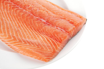salmon fillet on white plate