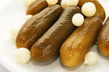 Pickled cucumbers and onions