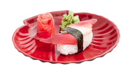 Hokkigai Mollusc sushi on white background