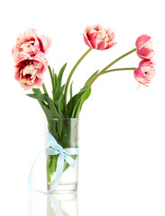 Beautiful tulips in vase isolated on white