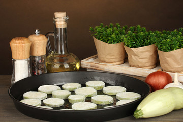 sliced squash in a pan