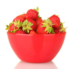 sweet ripe strawberries in bowl isolated on white