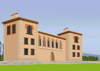 the big house with a lawn