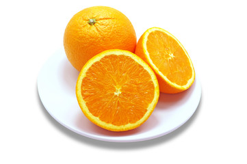 Sliced orange fruit segments isolated on white background