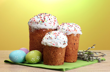 Beautiful Easter cakes, colorful eggs and pussy-willow twigs