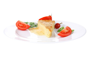 vegetable casserole piece over white plate