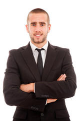 Portrait of a young business man isolated on white background.