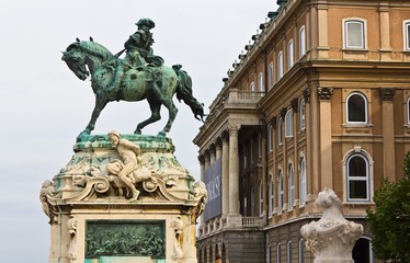 Fototapeta na wymiar Equestrian statue in the Royal Palace in Budapest, Hungary