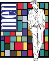 Sketch of fashion handsome man. Vector illustration