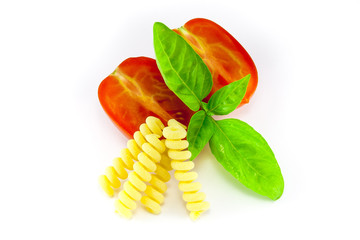 Fusilli pasta with tomatoes and basil