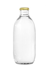 Glass bottle of soda water isolated on white background