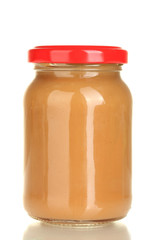 Jar with baby food isolated on white