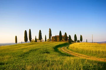 Fotobehang Villa in Toscane met cipressen © ronnybas