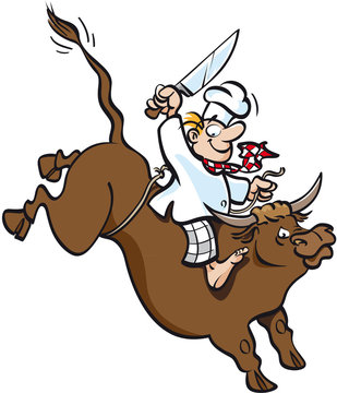 Koch als Bullenreiter
