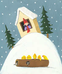 Winter scene - boy in the house