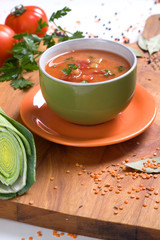 Bowl of soup with lentils and vegetables