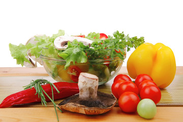 fresh salad on wood
