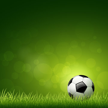 Soccer ball on green grass background vector