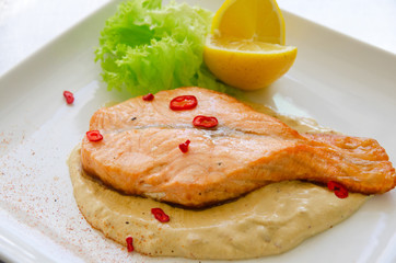 Grilled salmon steak