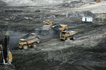 earth moving equipment in an open cast mine