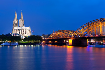 View of night Cologne over the Rein