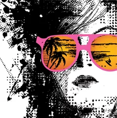 Wall murals Woman face Women in sunglasses