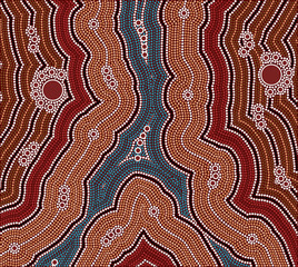 A illustration based on aboriginal style of dot painting depicti