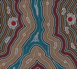 A illustration based on aboriginal style of dot painting depicti
