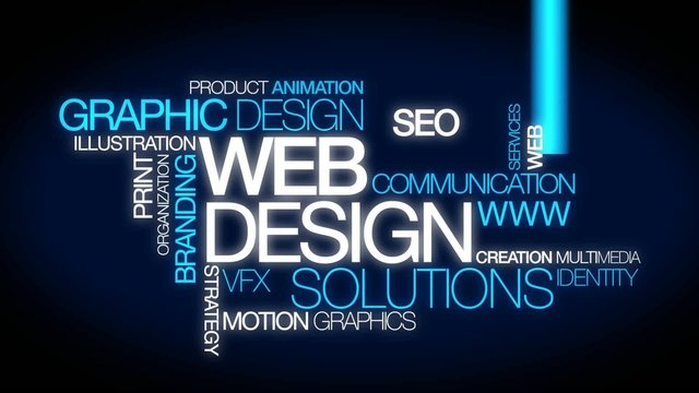 Web design solutions word tag cloud animation blue video