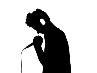 Chanteur avec microphone - obrazy, fototapety, plakaty