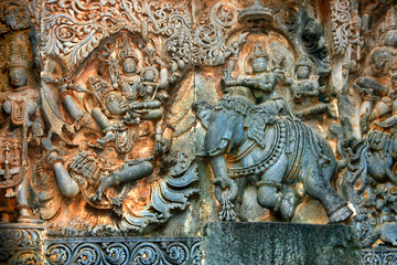 Fototapeta na wymiar Wandrelief, Hoysaleshwara-Temple, Halebid, Indien