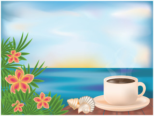 Summer card with morning coffee, vector illustration