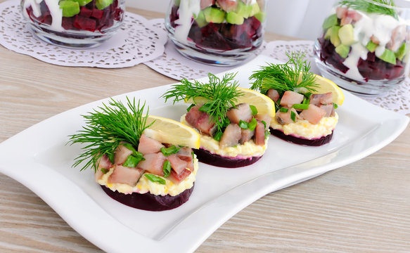 Appetizer with herring and beets