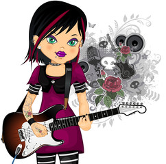 Punk girl with electric guitar