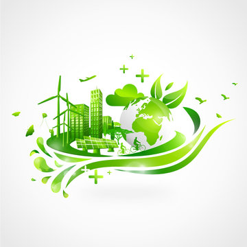 Ecology illustration, green city, sustainable development