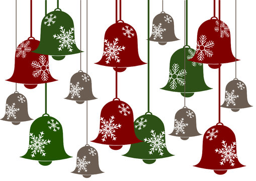 Red and Green Christmas Bells with snowflakes