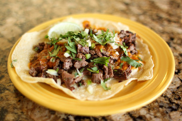 Steak taco at a Mexican restaurant.