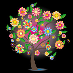 Fototapeta na wymiar Color tree of flowers illustration