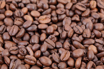 Closeup of coffee beans, selective focus