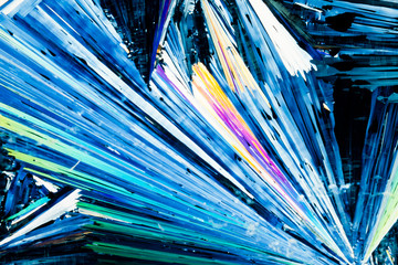 Benzoic acid crystals in polarized light