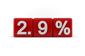 2.9 percent embossed on red cubes