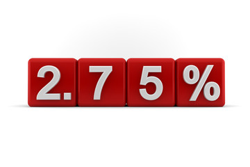 2.75 percent embossed on red cubes