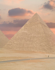 Sunset  in Cairo, Egypt. Pyramids view.