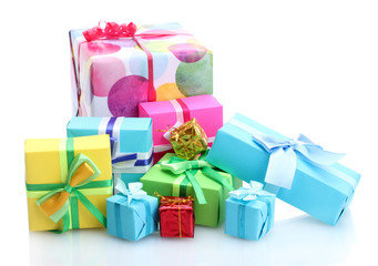 bright gifts with bows isolated on white