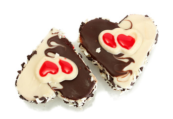 sweet cakes with chocolate  isolated on white