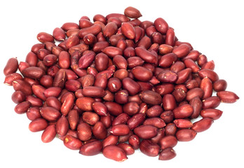 Peanuts with red skin isolated on white.