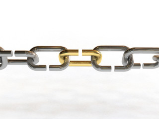 Obraz premium Chain with a gold link on a white background №2